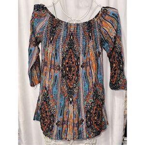 Nice Band of Gypsies Vibrant, Colorful Paisley Long Sleeve Boho Festival Small G